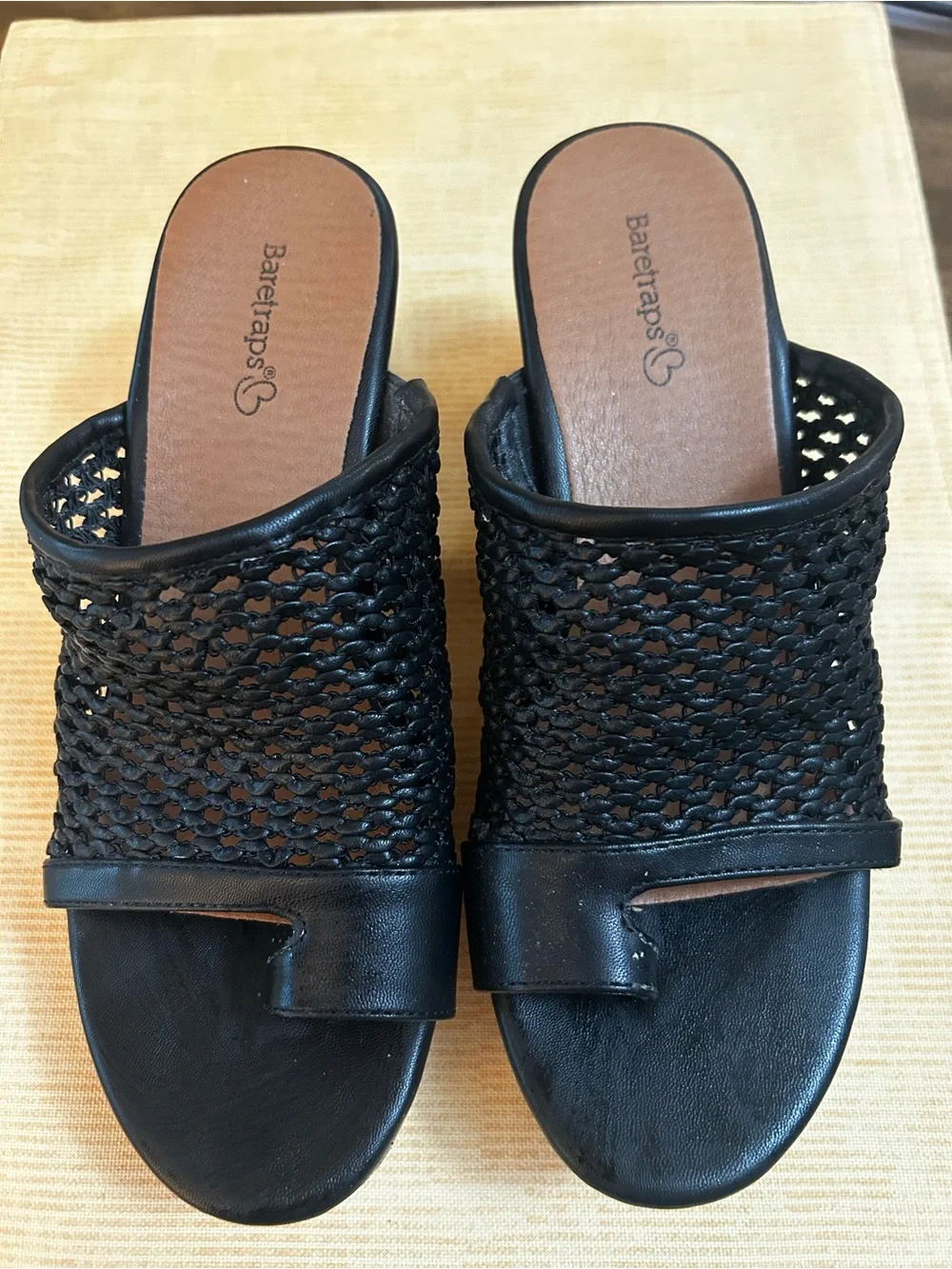 BareTraps Black Woven Slide Mules